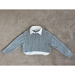 Gloria Jeans Girls Grey Cable Knit 2-in-1 Layered Sweater Shirt Size 12-14 164cm